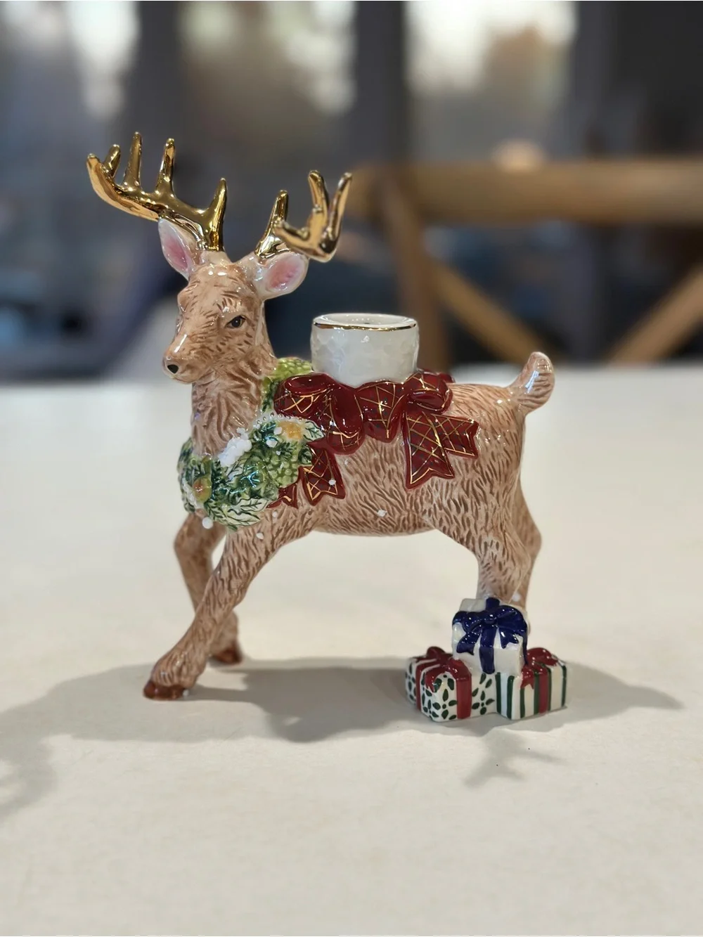 Waterford Holiday Heirloom Red, Gold & Green Reindeer Candle Holders